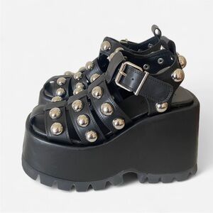 NEW RARE Without Box Dolls Kill Current Mood Black Studded Platform Sandals